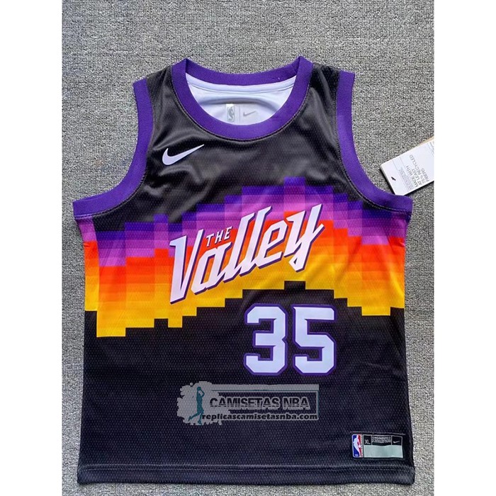 Camiseta Nino Phoenix Suns Kevin Durant NO 35 Ciudad 2020-21 Negro